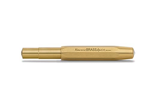 Kaweco BRASS SPORT Fountain Pen I Exclusive Brass Fountain Pen for Ink Cartridges Including Retro Metal Box I Fountain Pen 13 cm I Nib: F (Fine)