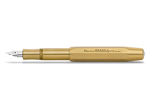 Kaweco BRASS SPORT Fountain Pen I Exclusive Brass Fountain Pen for Ink Cartridges Including Retro Metal Box I Fountain Pen 13 cm I Nib: F (Fine)
