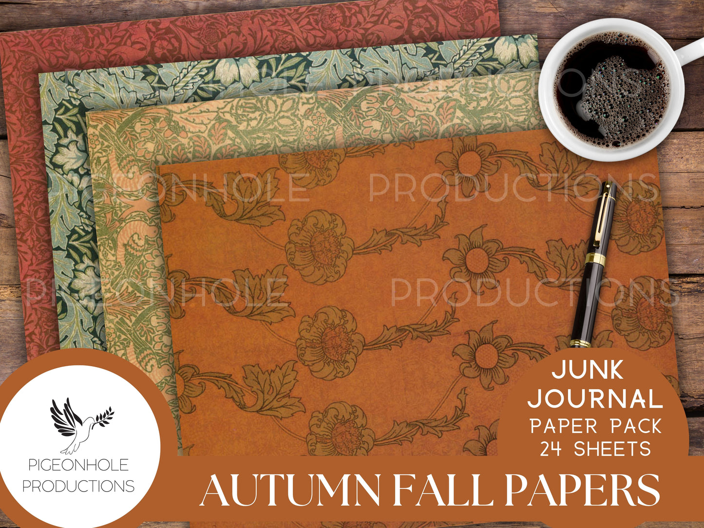 Autumn Fall Paper Pack, PRINTABLE, for junk journals and other paper crafts, beautiful traditional William Morris (1834-1896) warm papers