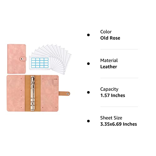 Housolution A6 Budget Binder with Zipper Envelopes, Mini PU Leather Money Organizer with 12 PCS Clear Plastic Zippered Cash Envelopes & Self-Adhesive Label, Money Wallet, Pink
