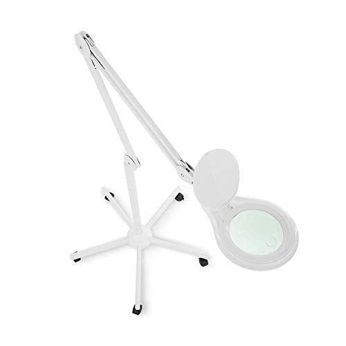 Neatfi (New Model) Bifocals 1,200 Lumens Super LED Magnifying Floor Lamp with 5 Wheels Rolling Base, 5 Diopter with 20 Diopter, Dimmable, Adjustable Arm Magnifier (5 Inches, White)