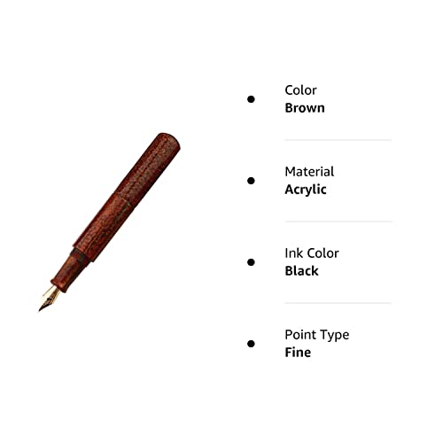 Majohn Wancai Mini Fountain Pen Iridium Fine Nib, Brown Acrylic Pocket-Size Travel Short Pen with 6 PCS Black Ink Cartridges