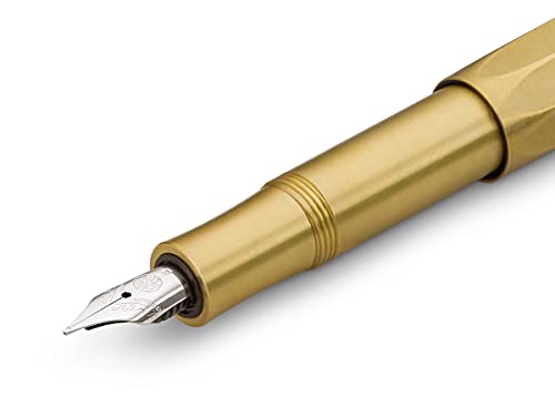 Kaweco BRASS SPORT Fountain Pen I Exclusive Brass Fountain Pen for Ink Cartridges Including Retro Metal Box I Fountain Pen 13 cm I Nib: F (Fine)