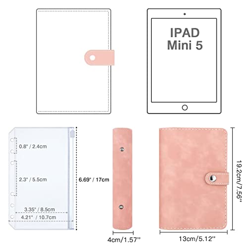Housolution A6 Budget Binder with Zipper Envelopes, Mini PU Leather Money Organizer with 12 PCS Clear Plastic Zippered Cash Envelopes & Self-Adhesive Label, Money Wallet, Pink