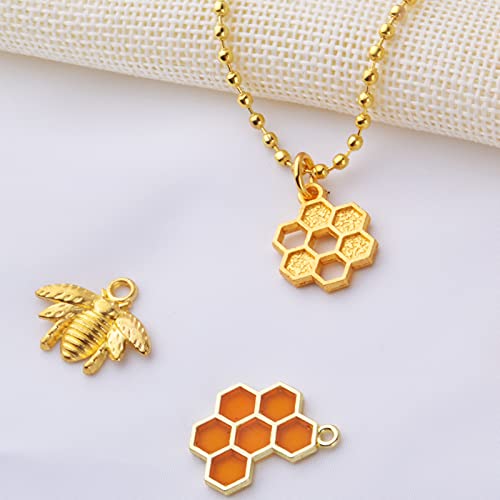 BronaGrand 50pcs Honeycomb Bee Charms Enamel Rhinestone Alloy Honeybee Charms Pendants for DIY Necklace Earrings Bracelet Jewelry Making Accessories