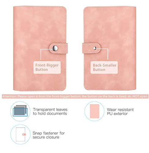 Housolution A6 Budget Binder with Zipper Envelopes, Mini PU Leather Money Organizer with 12 PCS Clear Plastic Zippered Cash Envelopes & Self-Adhesive Label, Money Wallet, Pink