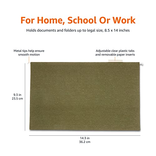Amazon Basics Hanging Organizer File Folder, Legal Size, 8.5 x 14 inch, Pack of 25, Green
