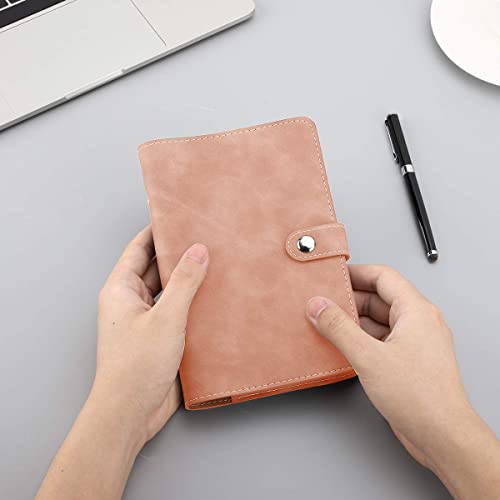 Housolution A6 Budget Binder with Zipper Envelopes, Mini PU Leather Money Organizer with 12 PCS Clear Plastic Zippered Cash Envelopes & Self-Adhesive Label, Money Wallet, Pink