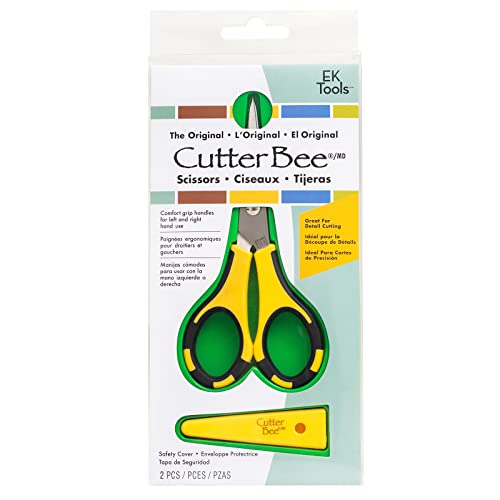 EK Tools Cutter Bee Precision Scissors, Small, Yellow and Black, Package Includes 1 Ergonomic Scissor and 1 Protective Safety Cover, For Cutting, Crafting, Paper, Herbs, and More