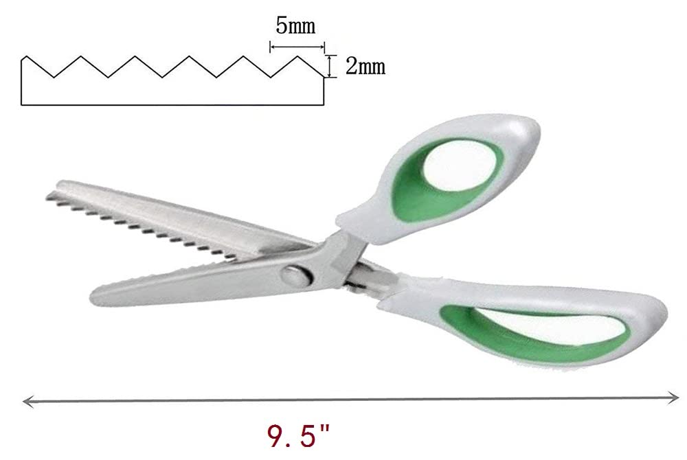 JISTL Green Pinking Shears Comfort Grips Crafts Zig Zag Cut Sewing Scissors,Professional Handheld Dressmaking