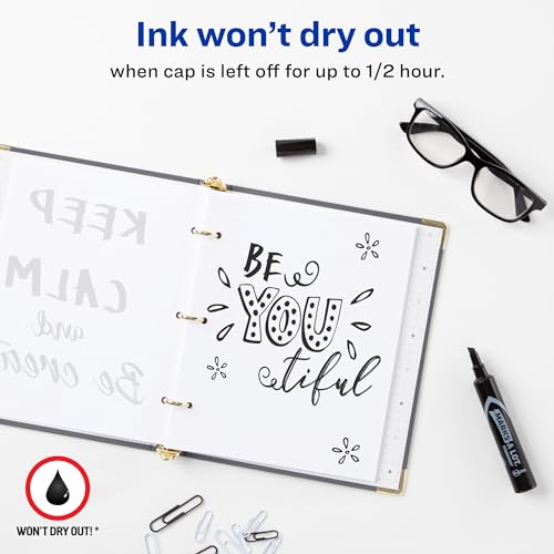 Avery Marks-A-Lot Permanent Markers, Regular Desk-Style Size, Chisel Tip, Water and Wear Resistant, 2 Black Markers (07888)