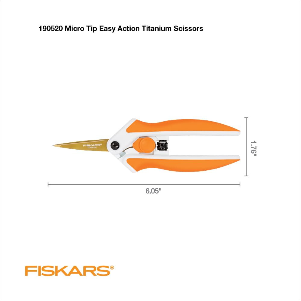 Fiskars Premier No. 5 Micro-Tip Easy Action Titanium Scissors - Stainless Steel Fabric and Mixed Media Scissors - Arts and Crafts - Orange
