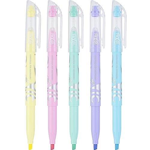 Pilot, FriXion Light Pastel Erasable Highlighters, Chisel Tip, Pack of 5, Pastel Blue, Pink, Yellow, Green & Purple