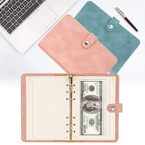 Housolution A6 Budget Binder with Zipper Envelopes, Mini PU Leather Money Organizer with 12 PCS Clear Plastic Zippered Cash Envelopes & Self-Adhesive Label, Money Wallet, Pink