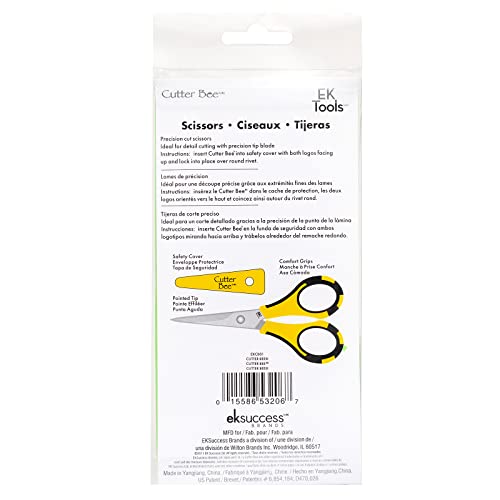 EK Tools Cutter Bee Precision Scissors, Small, Yellow and Black, Package Includes 1 Ergonomic Scissor and 1 Protective Safety Cover, For Cutting, Crafting, Paper, Herbs, and More
