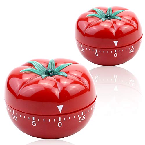 MotBach 2 Pack Kitchen Timer Baking Alarm Clock, Tomato Reminder Small Tomato Mechanical Countdown Timer, 360 Degree Rotating Craft Mechanical Wind Up 60 Minutes Timer