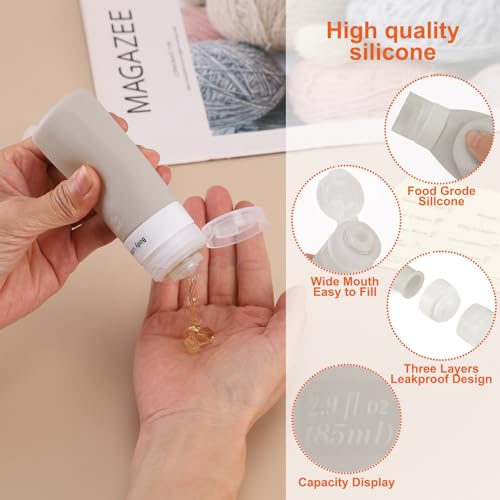 Beveetio Travel Bottles TSA Approved 15 Pack,2.9oz Silicone Refillable Size Containers, BPA Free Travel Tubes Toiletries for Cosmetic Shampoo Cream Conditioner Lotion Soap(2.9 OZ Multicolor)