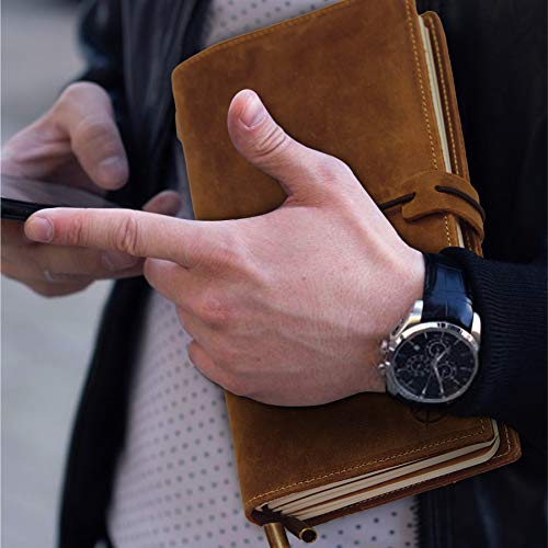 Leather Travel Journal with Pockets - 8.5x4.5" - Wanderings® Refillable Notebook Organizer, Hand-Crafted Genuine Leather Notebook with Pockets for Writing, Travelers, Organizing - Blank Inserts