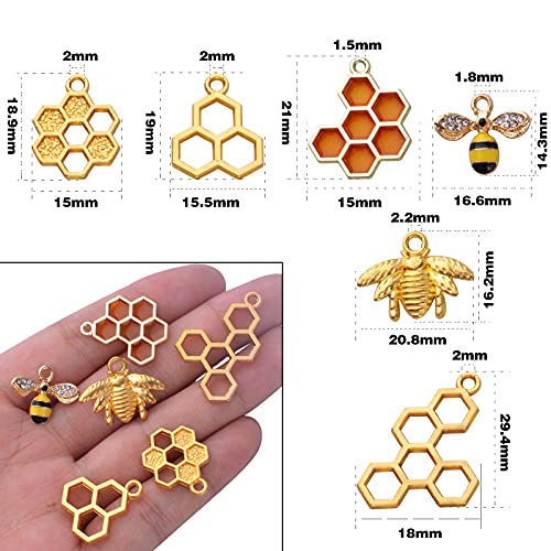 BronaGrand 50pcs Honeycomb Bee Charms Enamel Rhinestone Alloy Honeybee Charms Pendants for DIY Necklace Earrings Bracelet Jewelry Making Accessories