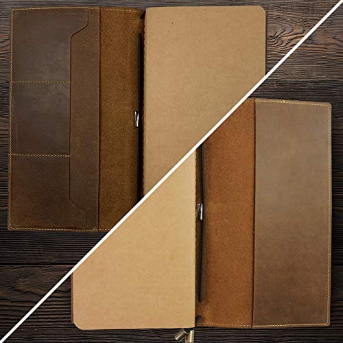 Leather Travel Journal with Pockets - 8.5x4.5" - Wanderings® Refillable Notebook Organizer, Hand-Crafted Genuine Leather Notebook with Pockets for Writing, Travelers, Organizing - Blank Inserts