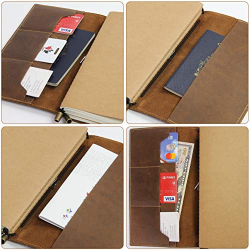 Leather Travel Journal with Pockets - 8.5x4.5" - Wanderings® Refillable Notebook Organizer, Hand-Crafted Genuine Leather Notebook with Pockets for Writing, Travelers, Organizing - Blank Inserts
