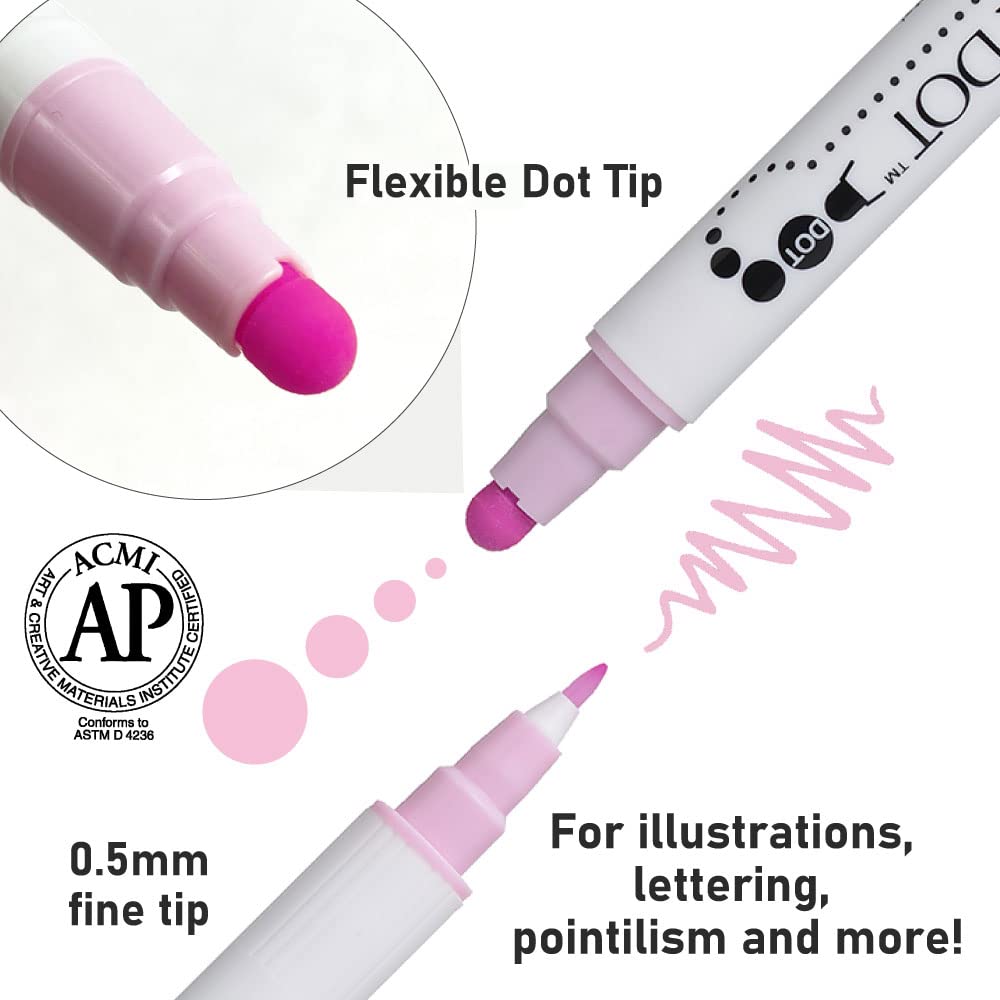 Kuretake CLEAN COLOR DOT Dual tip markers 4 colors set, 0.5mm fine tip and a flexible dot tip, for Journals, Crafts, Illustration, Lettering, Planners, for Adult, Kids, Made in Japan