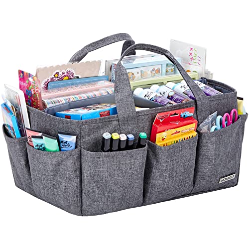 HOMEST Craft Organizer Tote Bag with Multiple Pockets, Storage Art Caddy for Scrapbooking, Crafts Supply Carrier for Tool, Gray