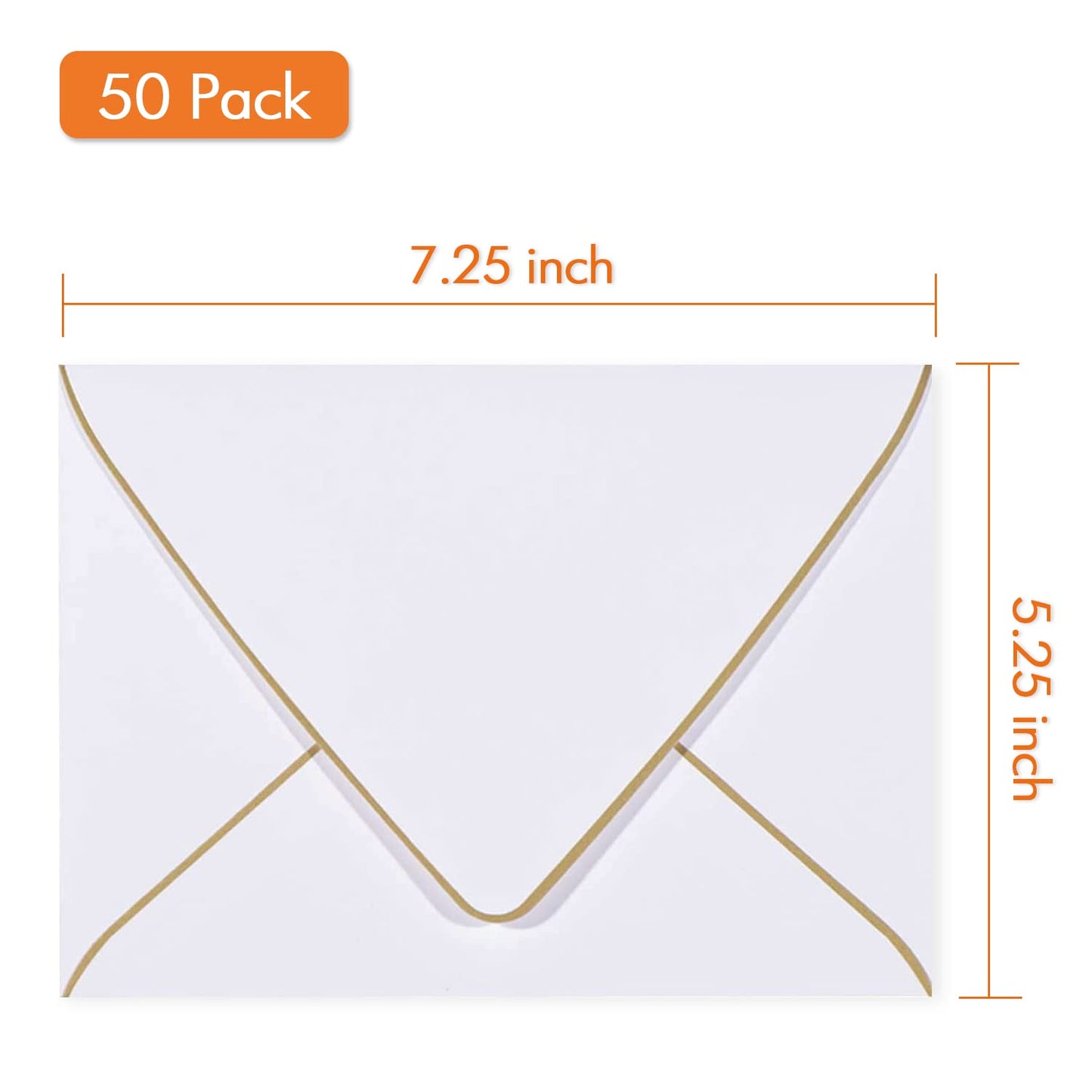 A7 White Envelopes 5 x 7 With Gold Border,- 50 Pack,For 5x7 Cards| Quick Self Seal| Perfect for Weddings, Invitations, Photos, Graduation, Baby Shower| 250GSM Luxury paper|5.25 x 7.25 Inches (White))