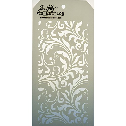 Stampers Anonymous THS-032 Tim Holtz Layered Flourish Stencil, 4.125 x 8.5 , White