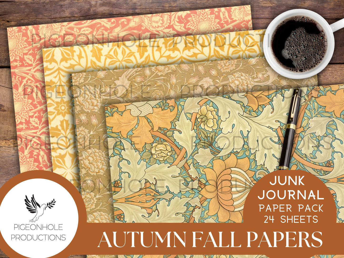 Autumn Fall Paper Pack, PRINTABLE, for junk journals and other paper crafts, beautiful traditional William Morris (1834-1896) warm papers