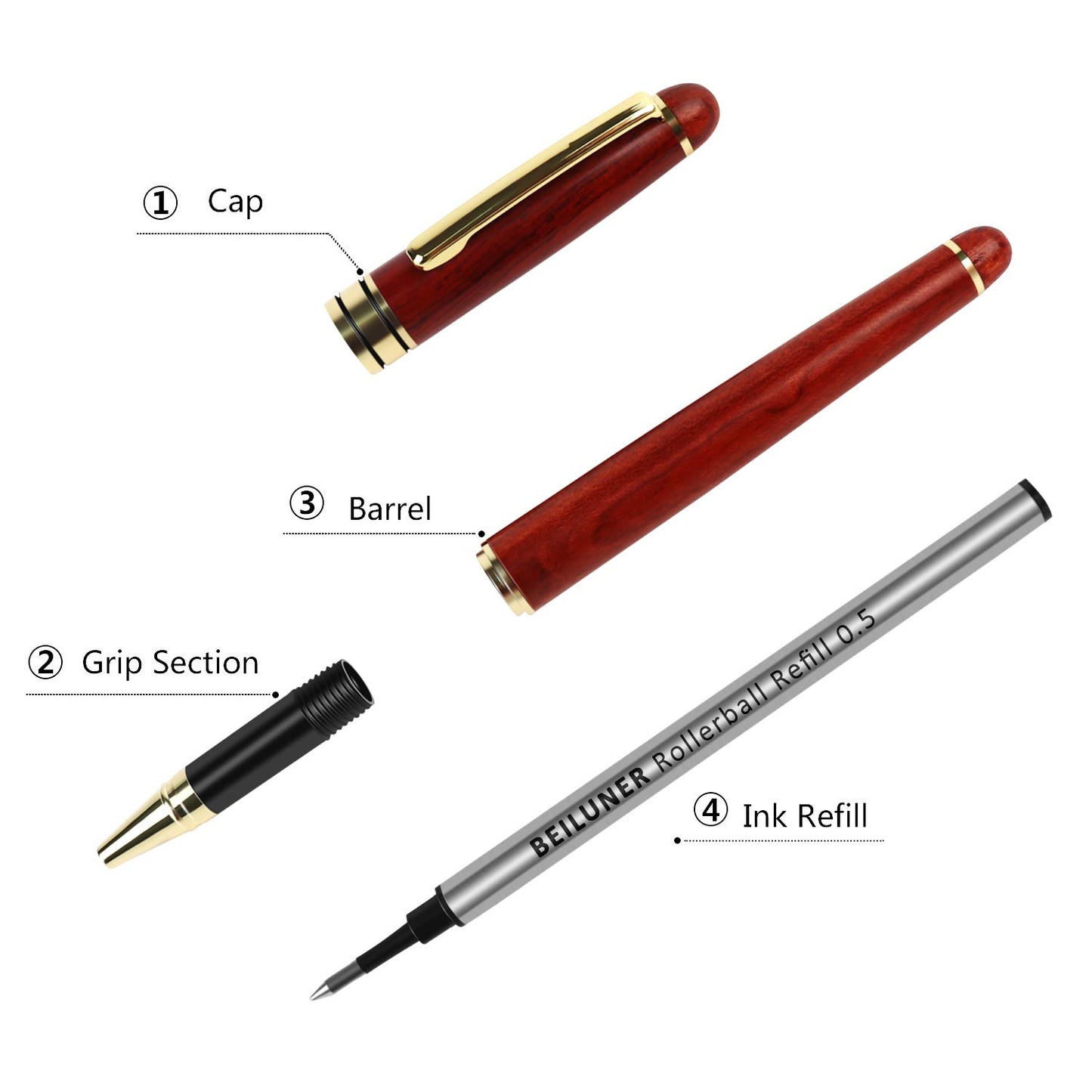 BEILUNER Luxury Rosewood Ballpoint Pen Writing Set - Elegant Fancy Nice Gift Pen Set for Signature Executive Business Office Supplies - Gift Boxed with Extra Refills (Black)