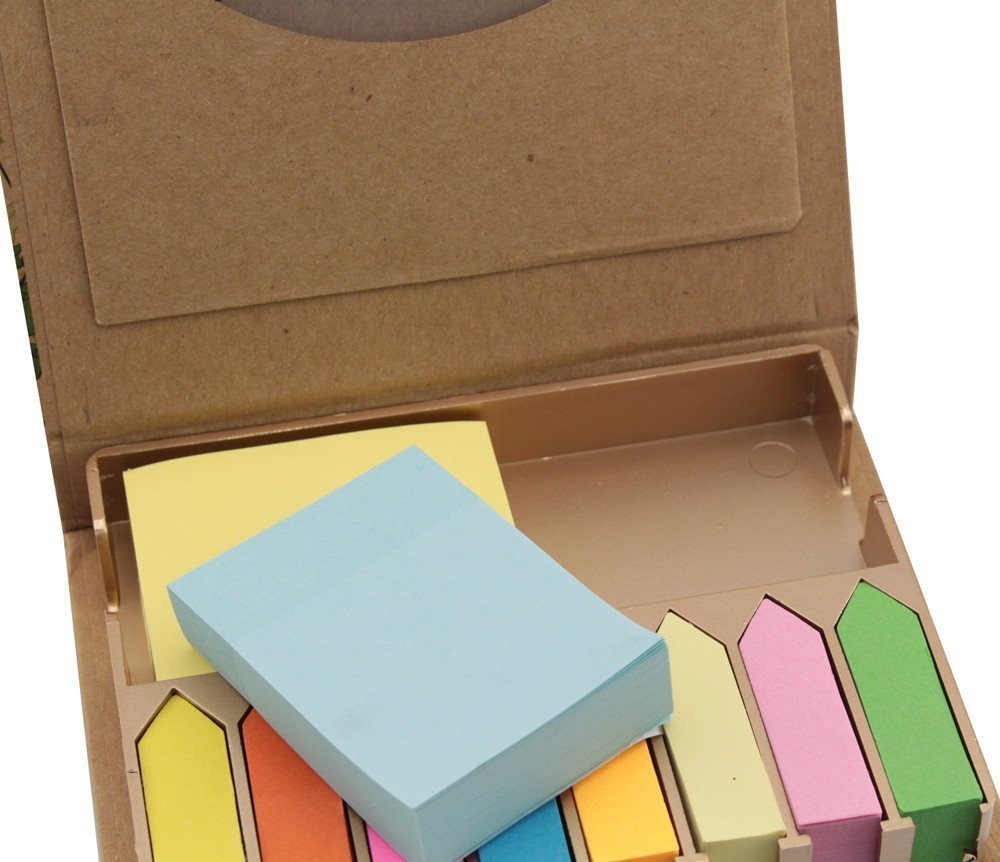 Ipienlee Environmental Protection Kraftpaper Sticky Memo Note and Page Markers Assorted Bright Colors and Size Set of 2