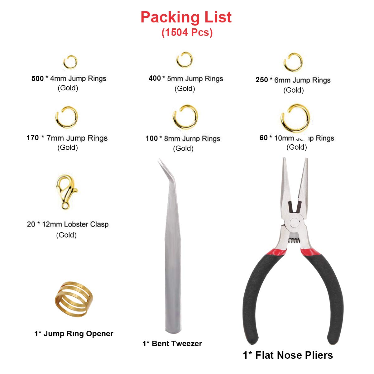 EuTengHao 1504Pcs Gold Open Jump Ring and Lobster Clasps Kit Jewelry Making Repair Supplies Kit with Jewelry Pliers Tweezers for Necklace Jewelry Making Repair (Gold)