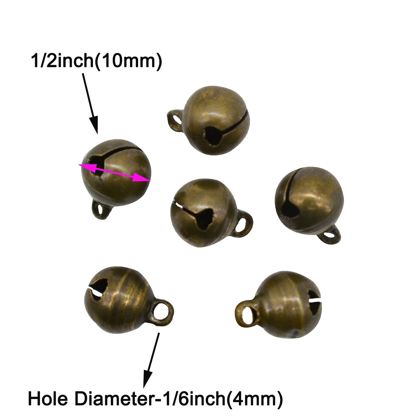 Maydahui 100PCS Small Jingle Bell 1/2 inches Vintage Bronze Mini 10mm Alloy Beads DIY for Jewelry Findings Sewing Wedding Doors Crafts