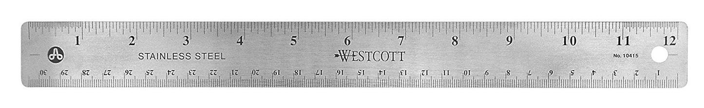 Westcott 10415 Stainless Metal Ruler with Non-Slip Cork Base, 12-Inch