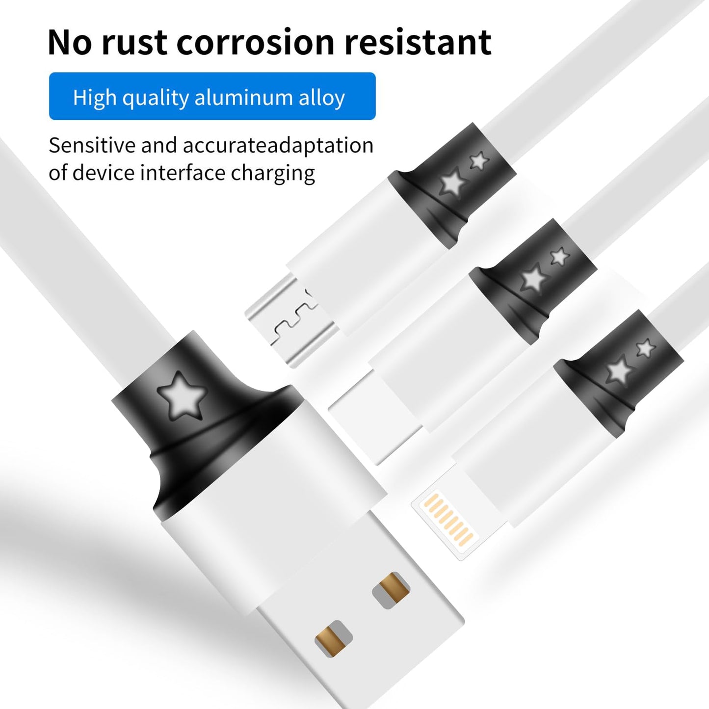 SDBAUX 2Pack Multi USB Charger Cable Retractable 3 in 1 Multiple Charging Cord Adapter with Mini Type C Micro USB Port Connectors Compatible with Cell Phones Tablets Universal Use (3.3ft/White)