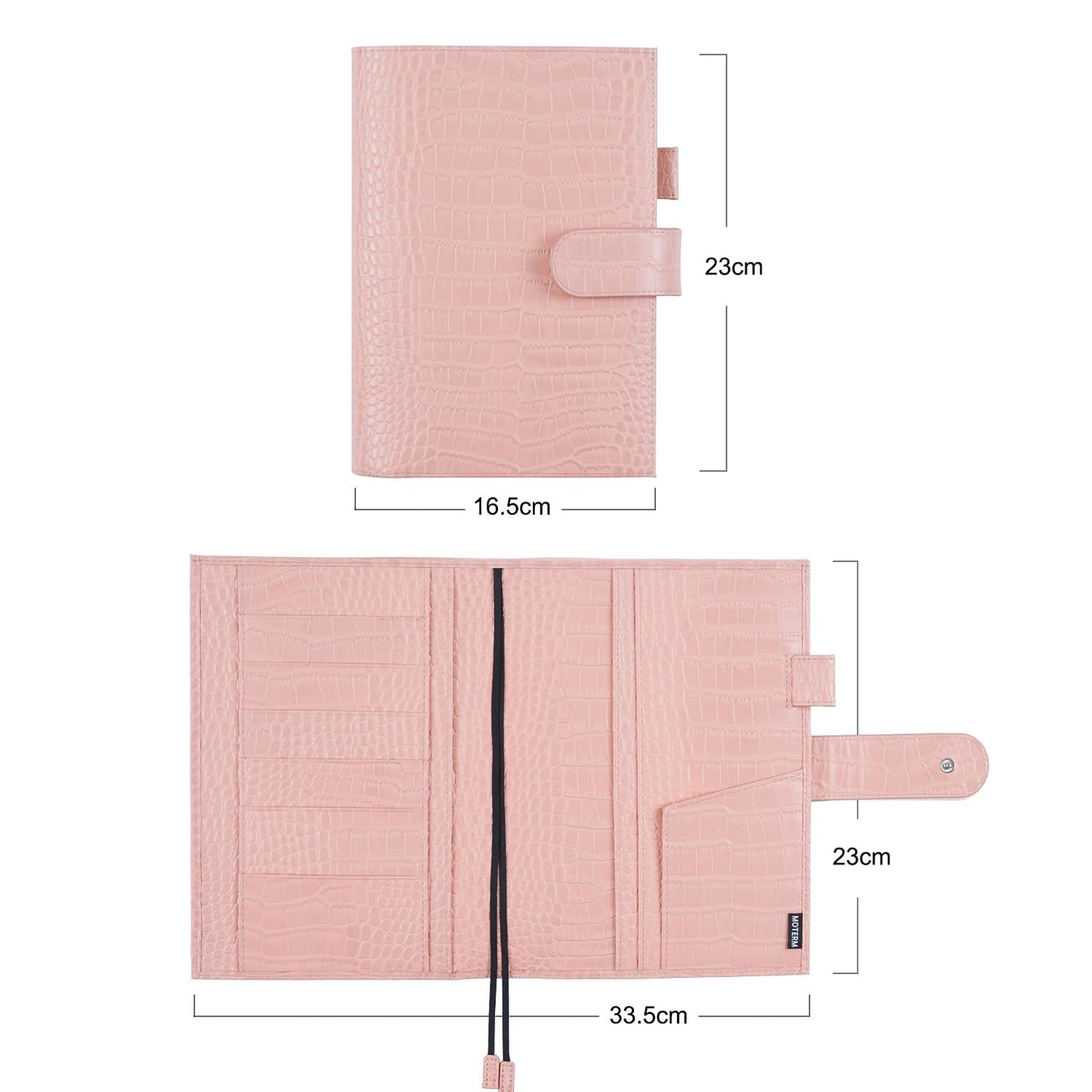 Moterm Leather Cover for A5 Notebooks - Fits Hobonichi Cousin, Stalogy and Midori MD Planners, with Pen Loop, Card Slots and Back Pocket (Croc-Coral)