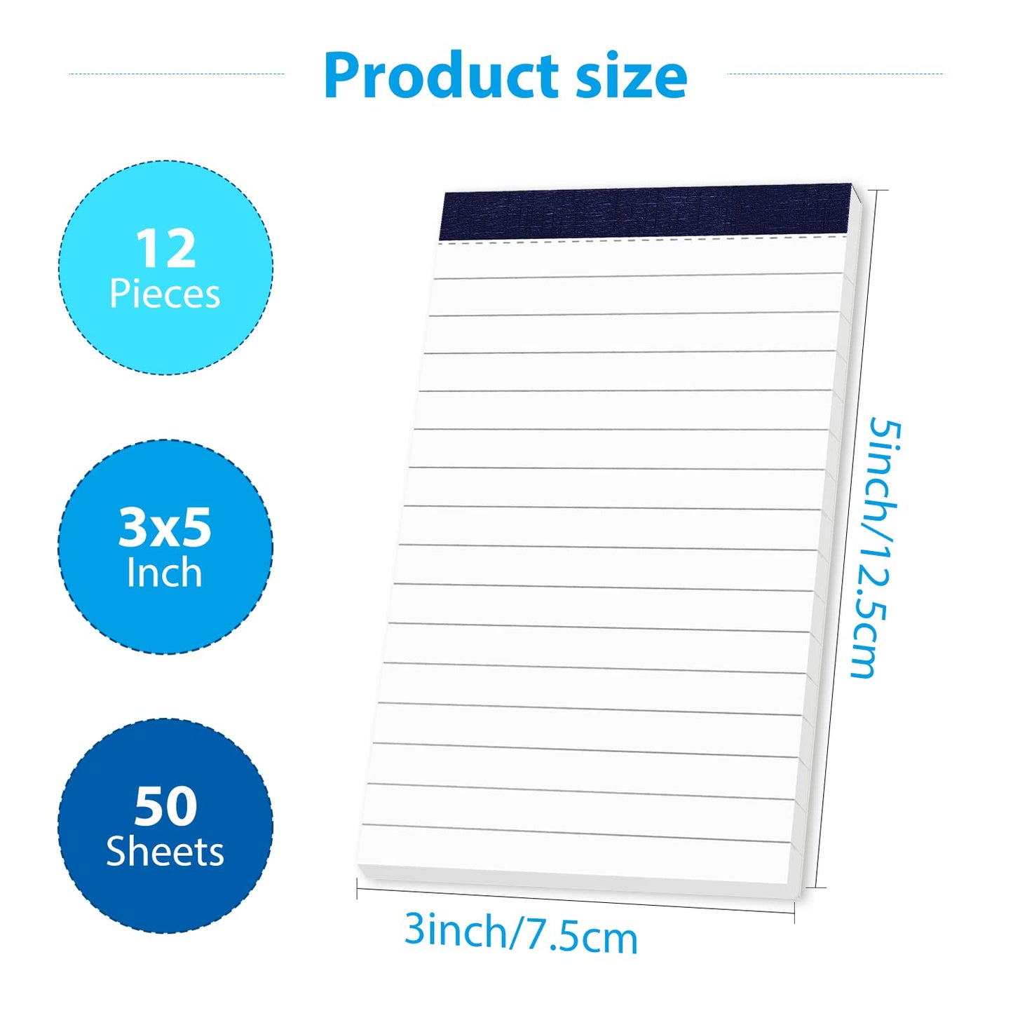 12 Pack Note Pads 3x5 Inch Small Lined Writing Memo Pads Refills Easy Tear Off no Rip Writing Pads with 50 Sheets Each Pad Narrow Ruled Mini Pocket Notepad for Daily Planning and Organization of Work