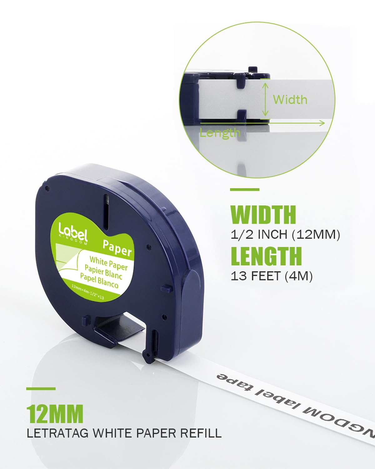 Label KINGDOM Label Tape Compatible with DYMO LetraTag Refills White Paper 91330 10697,1/2" x 13' 12mm x 4m Black on White Label Maker Tape for dymo Letra Tag LT-100H Plus Handheld Label Maker,5-Pack
