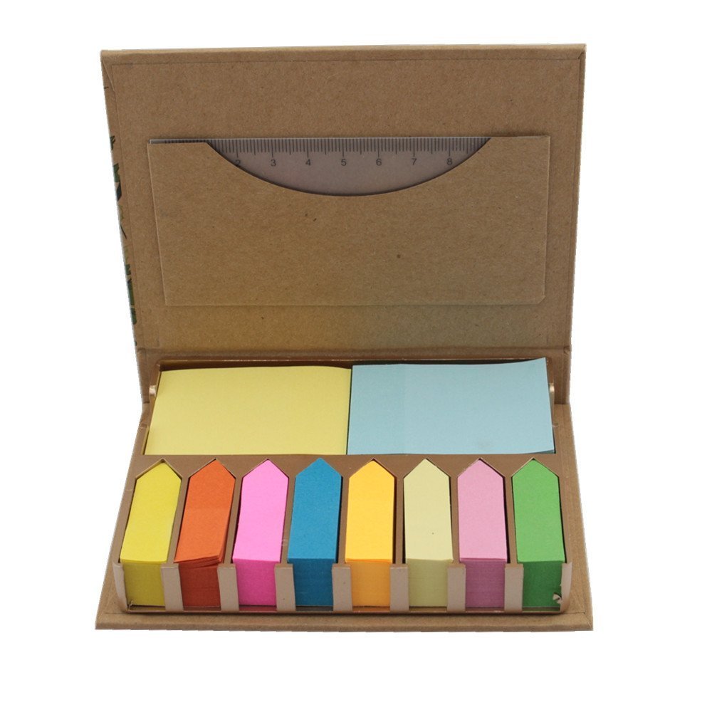 Ipienlee Environmental Protection Kraftpaper Sticky Memo Note and Page Markers Assorted Bright Colors and Size Set of 2