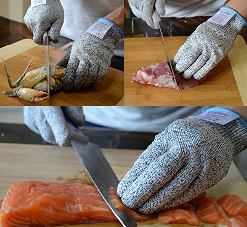 UncleHu Cut Resistant Gloves, Safety Kitchen Cuts Gloves Food Grade High Performance Level 5 Protection for Oyster Shucking, Fish Fillet Processing, Mandolin Slicing, Meat Cutting and Wood Carving