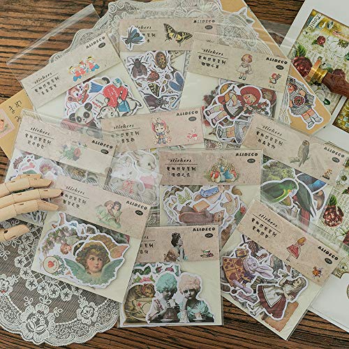 Alideco 80Pcs Vintage Vinyl Scrapbooking Stickers Packs, Funny Aesthetic Kawaii Stickers,Stickers for Adult, Stickers for Girls Journaling Assorted Phone Adult Stickers