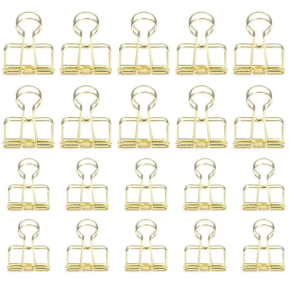 20 Pieces Gold Wire Binder Clips Assorted Sizes Stainless Steel Hollow Binder Clips Clamps for Paperwork, Sewing, Crafts, Kids, Teacher, Office School Supplies, Food Packages (10 Medium & 10 Small)