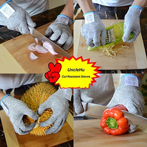 UncleHu Cut Resistant Gloves, Safety Kitchen Cuts Gloves Food Grade High Performance Level 5 Protection for Oyster Shucking, Fish Fillet Processing, Mandolin Slicing, Meat Cutting and Wood Carving