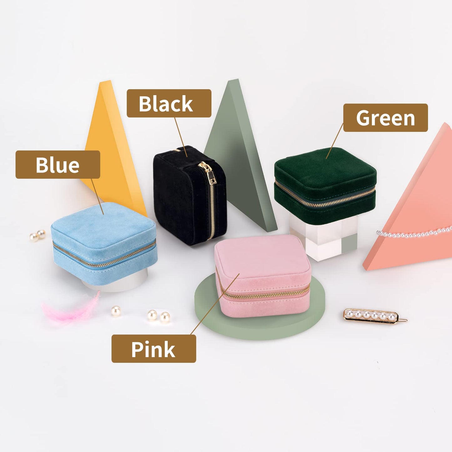 Travel Velvet Jewelry Box with Mirror, Mini Gifts Case for Women Girls, Small Portable Organizer Boxes for Rings Earrings Necklaces Bracelets
