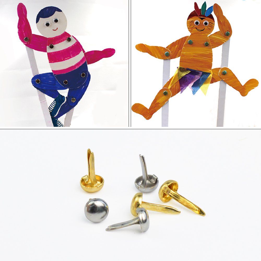 500 PCS Paper Fasteners, baotongle Brass Plated Scrapbooking Brads Round Metal Brads with Storage Bag for Crafts Making DIY, Gold and Silver