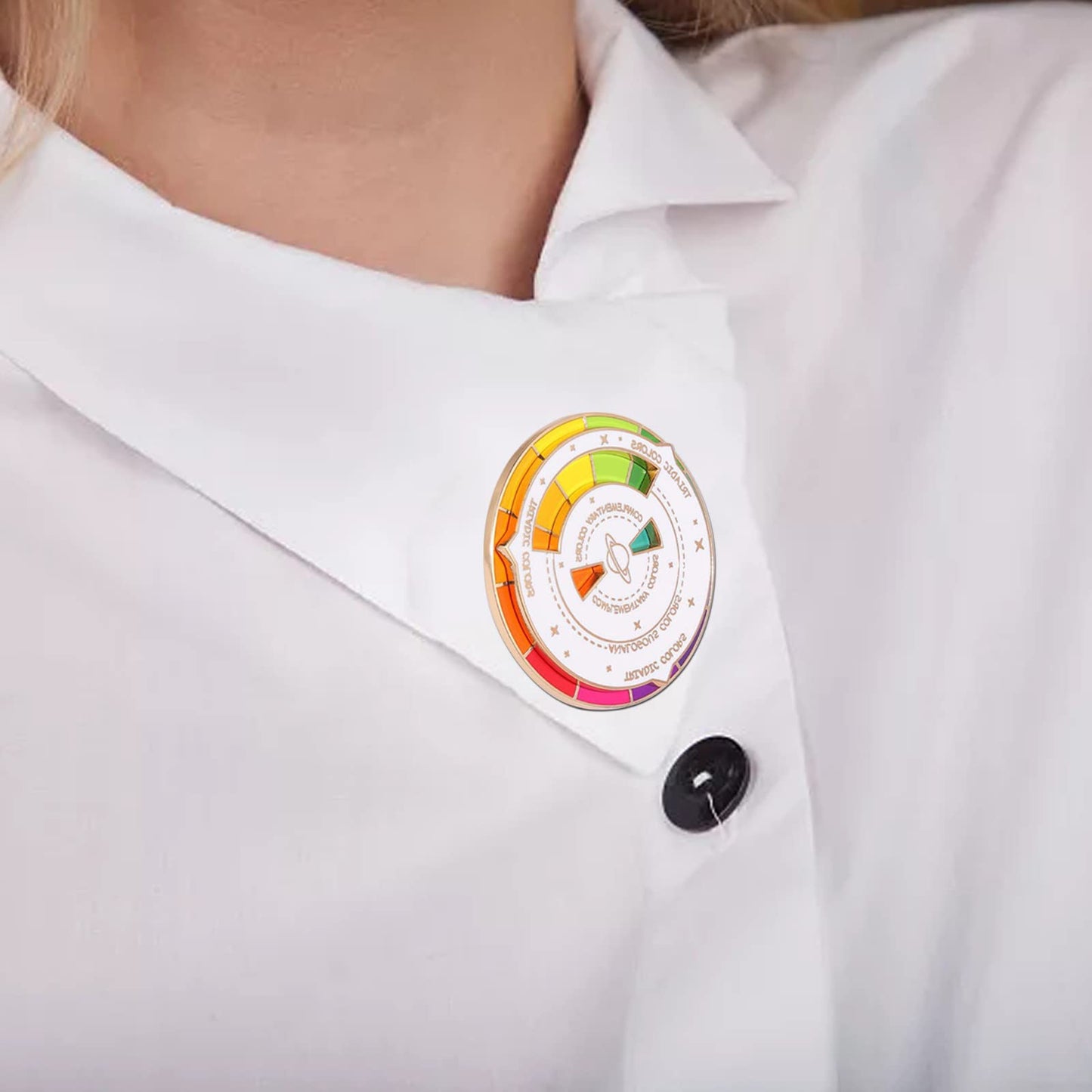Snowflake Brooch Creative Color Wheel Enamel Pin The Spinning Wheel Moves Nicely Color Wheel Brooch (White, One Size)