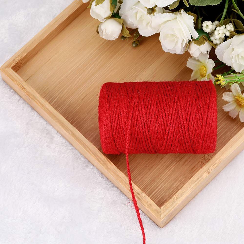 KINGLAKE 328 Feet Natural Jute Twine Best Arts Crafts Gift Twine Christmas Twine Durable Packing String,Red