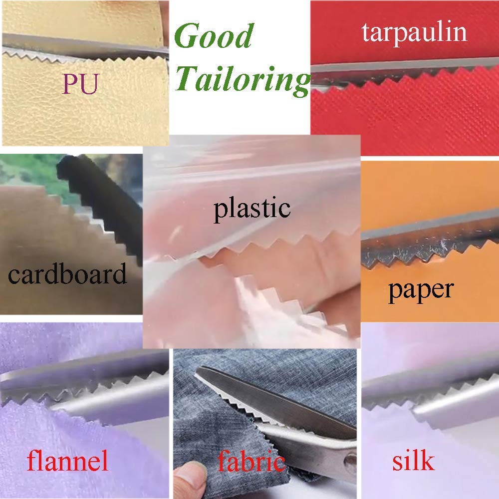 JISTL Green Pinking Shears Comfort Grips Crafts Zig Zag Cut Sewing Scissors,Professional Handheld Dressmaking