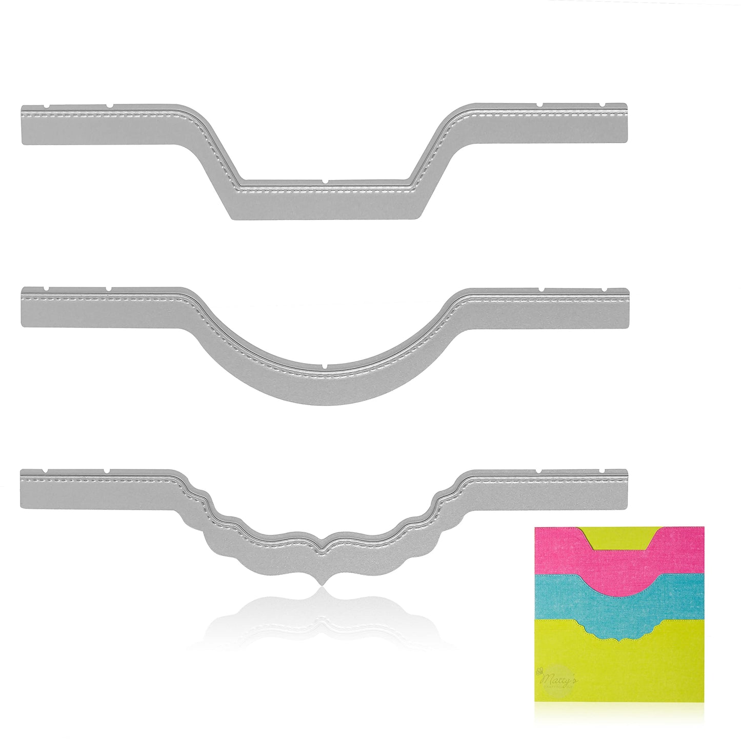Stitched Notch Borders Die Cut Set of 3 - Edge Dies for Pockets, Metal Cutting Dies for Card Making, Scrapbooking, Paper Crafting - by Matty's Crafting Joy